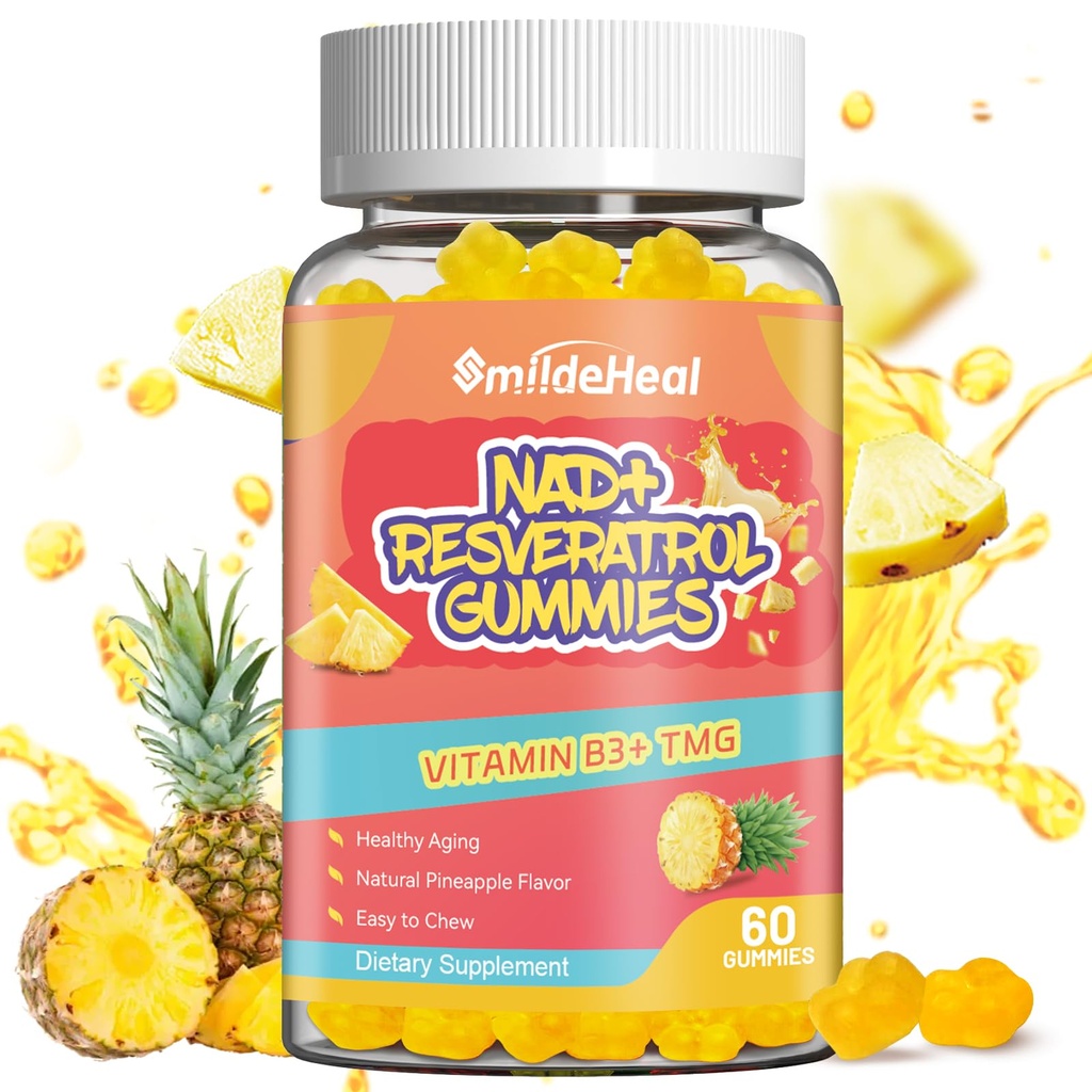 NAD+ Resveratrol Gummies NAD+ Supplement 500mg with Vitamin B3 & TMG – Healthy Aging, Energy & Cellular Health Support – Vegan Friendly, Natural Pectin – 60 Gummies, 30-Day Supply