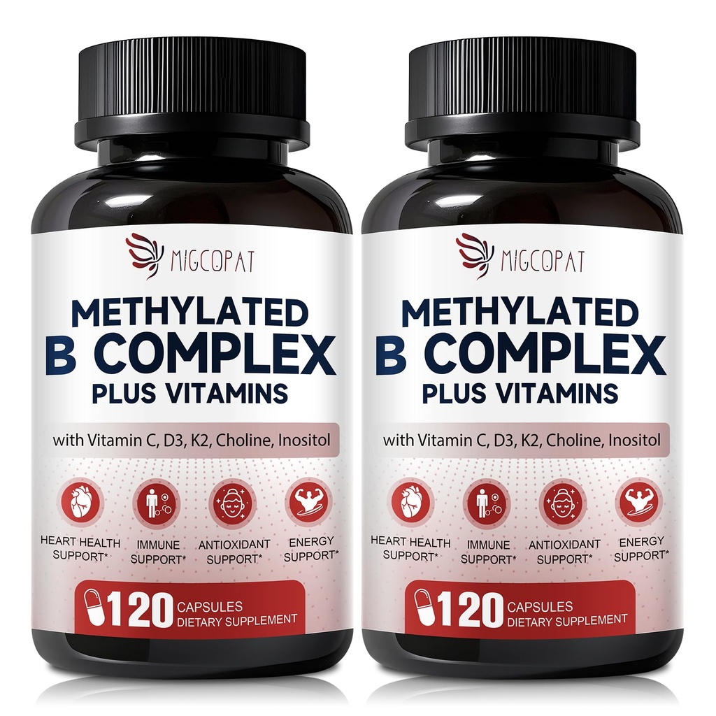 Migcopat 17-in-1 Methylated B Complex, 258,150 mcg Multivitamins, B12 Methylcobalamin, Methylfolate,Vitamin C, Vitamin D3 K2, CoQ10, Biotin, TMG, Methylated Multivitamin for Energy, Brain-240 Capsules