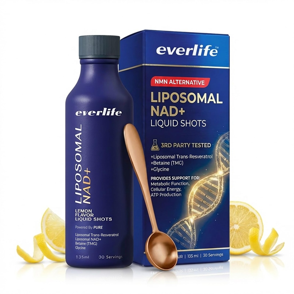 Everlife Liposomal NAD+ Liquid Supplement – 150mg Shot with Liposomal Trans-Resveratrol, TMG & Glycine – Boosts Energy, Cellular Repair, Healthy Aging & Longevity – NMNH Alternative – 30 Servings