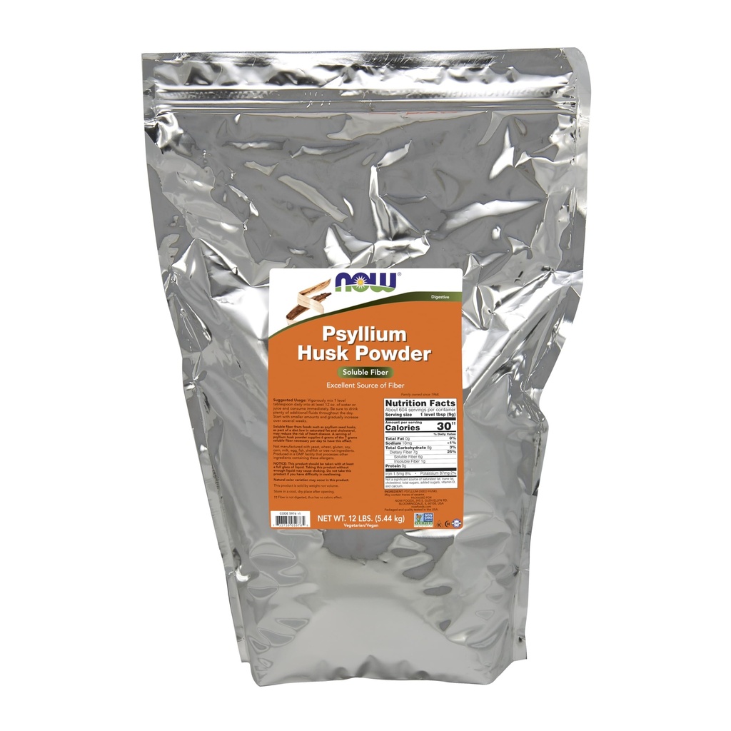 NOW Συμπληρώματα τροφίμων, Psyllium Husk σκόνη, μη ΓΤΟ έργο Επαληθευμένο, διαλυτές ίνες, 12-Pound