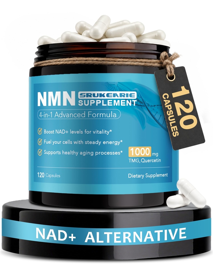 NMN Supplement, 4-in-1 Liposomal NMN 1000mg with Resveratrol, TMG & Quercetin – NMNH Alternative & NAD+ Precursor for Men & Women – Supports Cellular Energy & NAD+ Levels – 120 Capsules