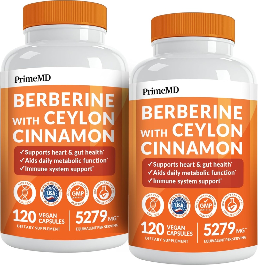 21-in-1 Berberine Supplement with Ceylon Cinnamon with Chromium, Bitter Melon and Green Tea Extract and Black Pepper Extract 5X for Energy & Metabolism Support with 5279 mg (120 ct, Pack of 2)