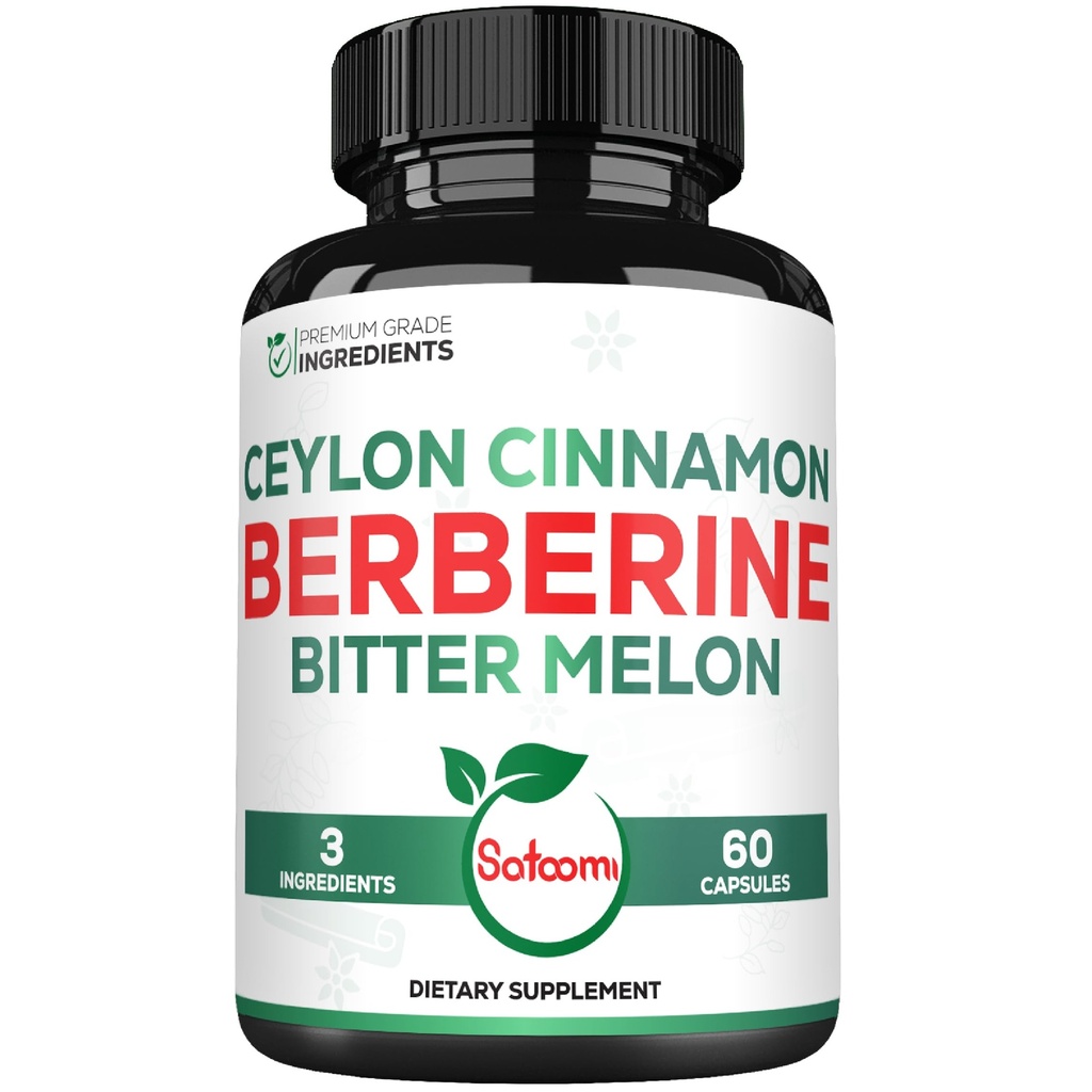 Satoomi Berberine Supplement with Organic Ceylon Cinnamon Bark & Bitter Melon - 3in1-60 Vegan Capsules