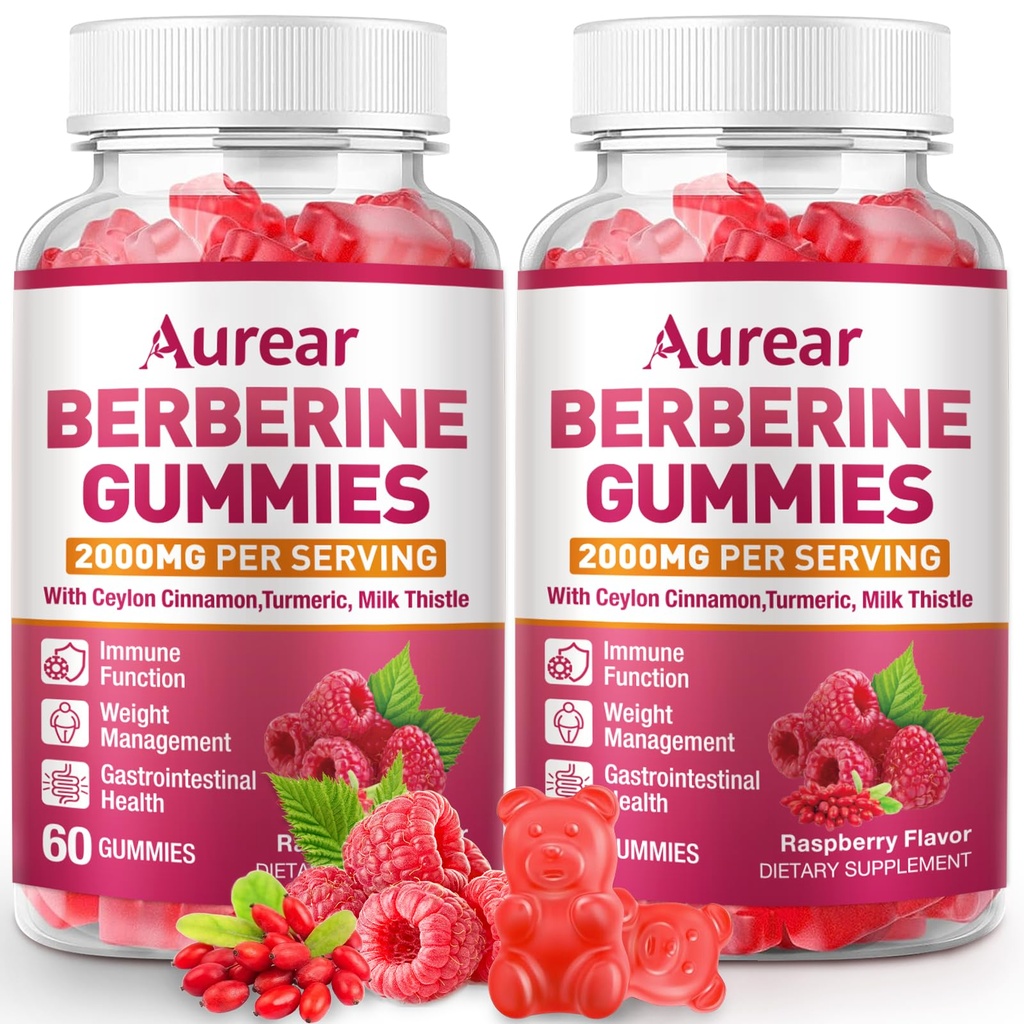 Berberine Gummies, 2000mg High Potency Berberine HCI Suitable for Men, Women, and Children of All Ages, it Supports Immune and Gut Health.Raspberry FlavorSupport - 120 Count