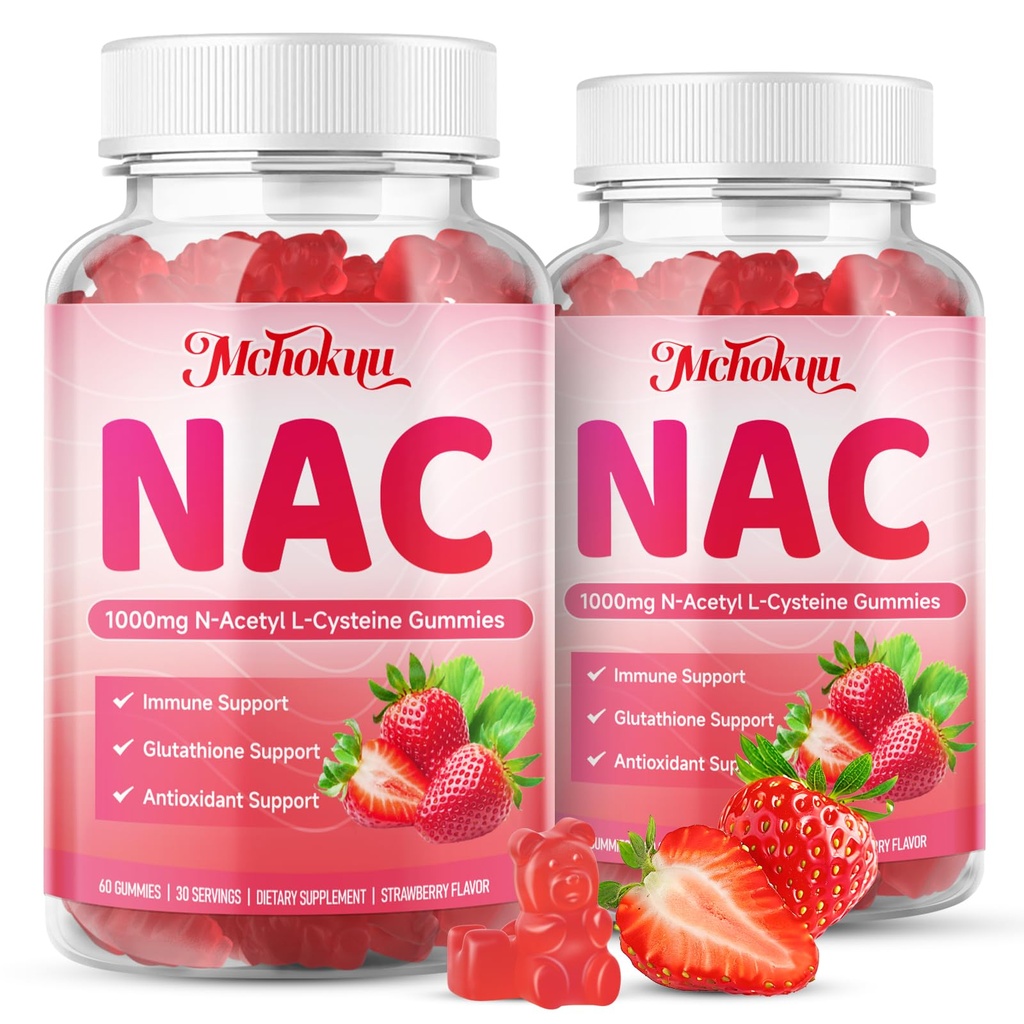 NAC Gummies for Adults & Kids 1000mg Per Serving, NAC Supplement N-Acetyl Cysteine for Immune, Glutathione & Antioxidant Support, Sugar-Free Vegan Strawberry Flavor, 120 Count