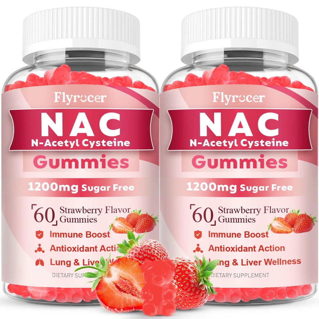 NAC Gummies, N Acetyl Cysteine Supplement for Adults and Kids, NAC Chewable Support Liver Health, Antioxidants & Immune System, Sugar-Free, Strawberry Flavor, 120 Count