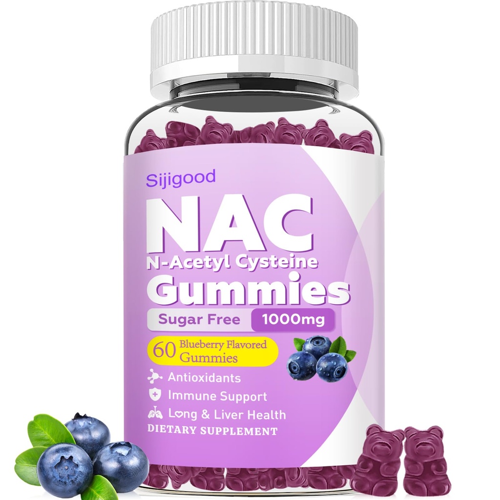 NAC Gummies for Kids & Adults - NAC Supplement N Acetyl Cysteine Dietary Gummies Support Respiratory & Liver Health, Antioxidants & Immune System, Blueberry Flavor 60 Count