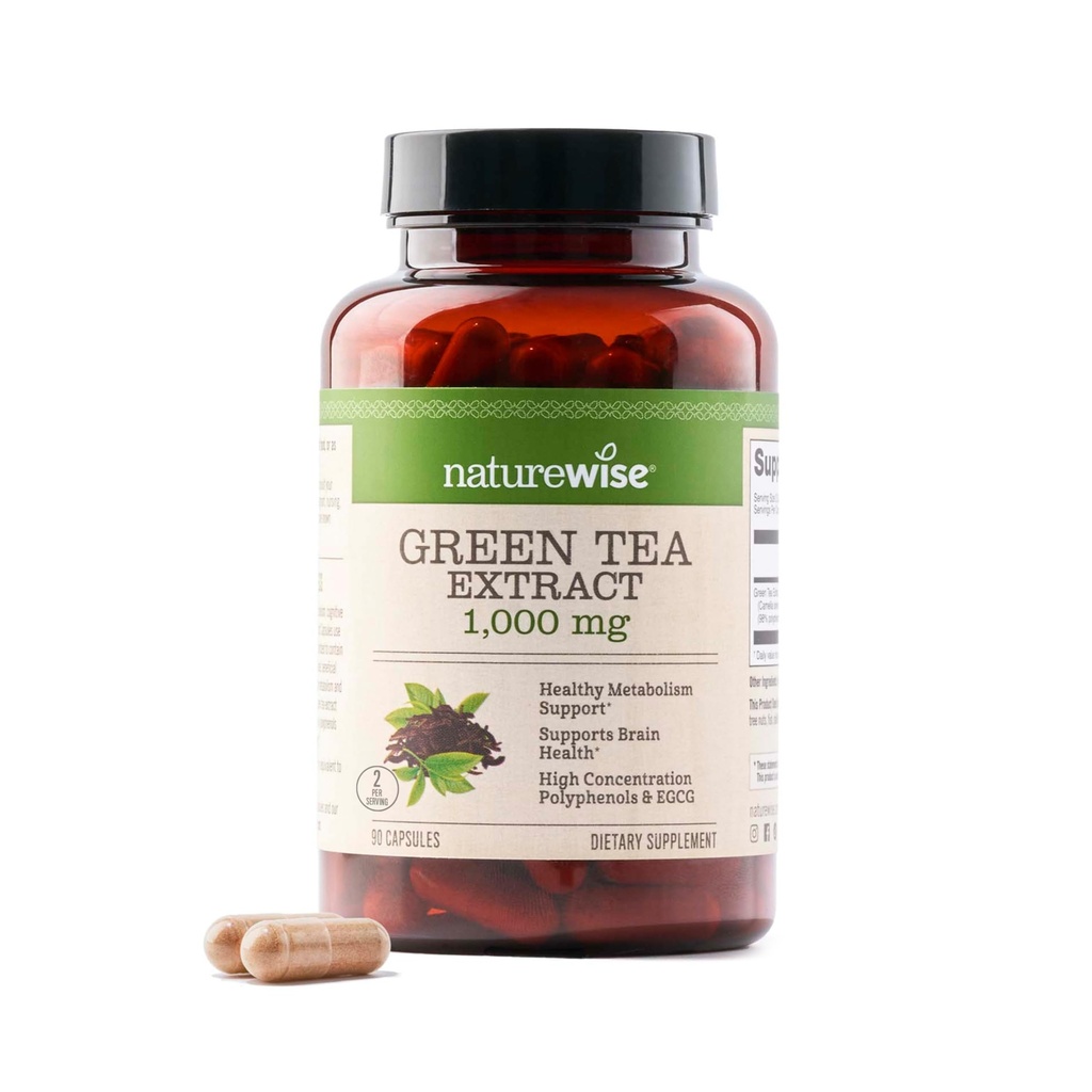 NatureWise Green Tea Extract Capsules 1000 mg - 50% EGCG & 98% Polyphenols - Extra Strength Green Tea Pills - Αντιοξειδωτικά για την Υγεία της Καρδιάς & Ενέργειας - Vegan, Non-GMO - 90 Count[45-Day Supply]