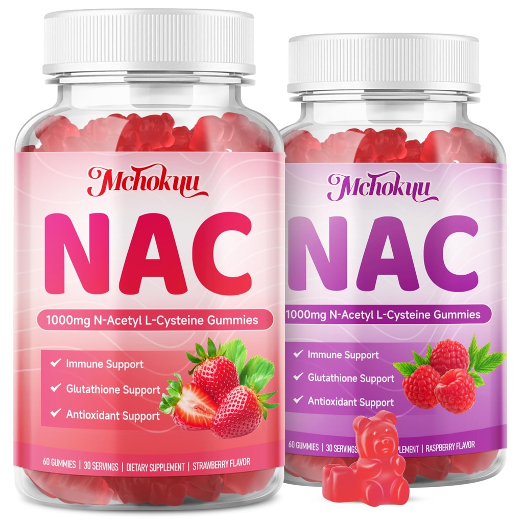 NAC Gummies, Strawberry & Raspberry Flavor, 120 Counts Bundle