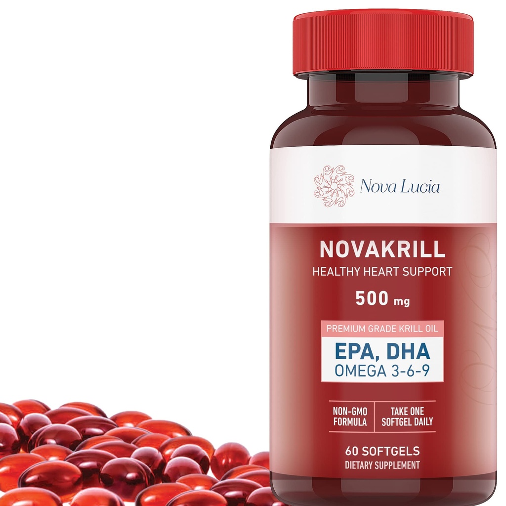 NovaKrill Oil Omega 3 συμπλήρωμα – 1000mg Softgels με EPA, DHA, Ασταξανθίνη – Δεν Fishy Επίγευση – Εύκολο να καταπιούν το έλαιο κριλ Ανταρκτικής – 60 υγρά κάψουλες