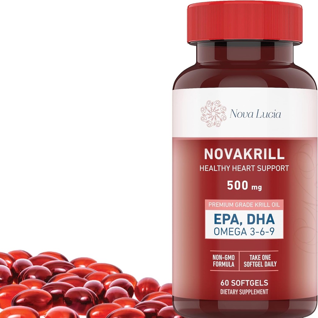 NovaKrill Oil Omega 3 συμπλήρωμα – 1000mg Softgels με EPA, DHA, Ασταξανθίνη – Δεν Fishy Επίγευση – Εύκολο να καταπιούν το έλαιο κριλ Ανταρκτικής – 60 υγρά κάψουλες