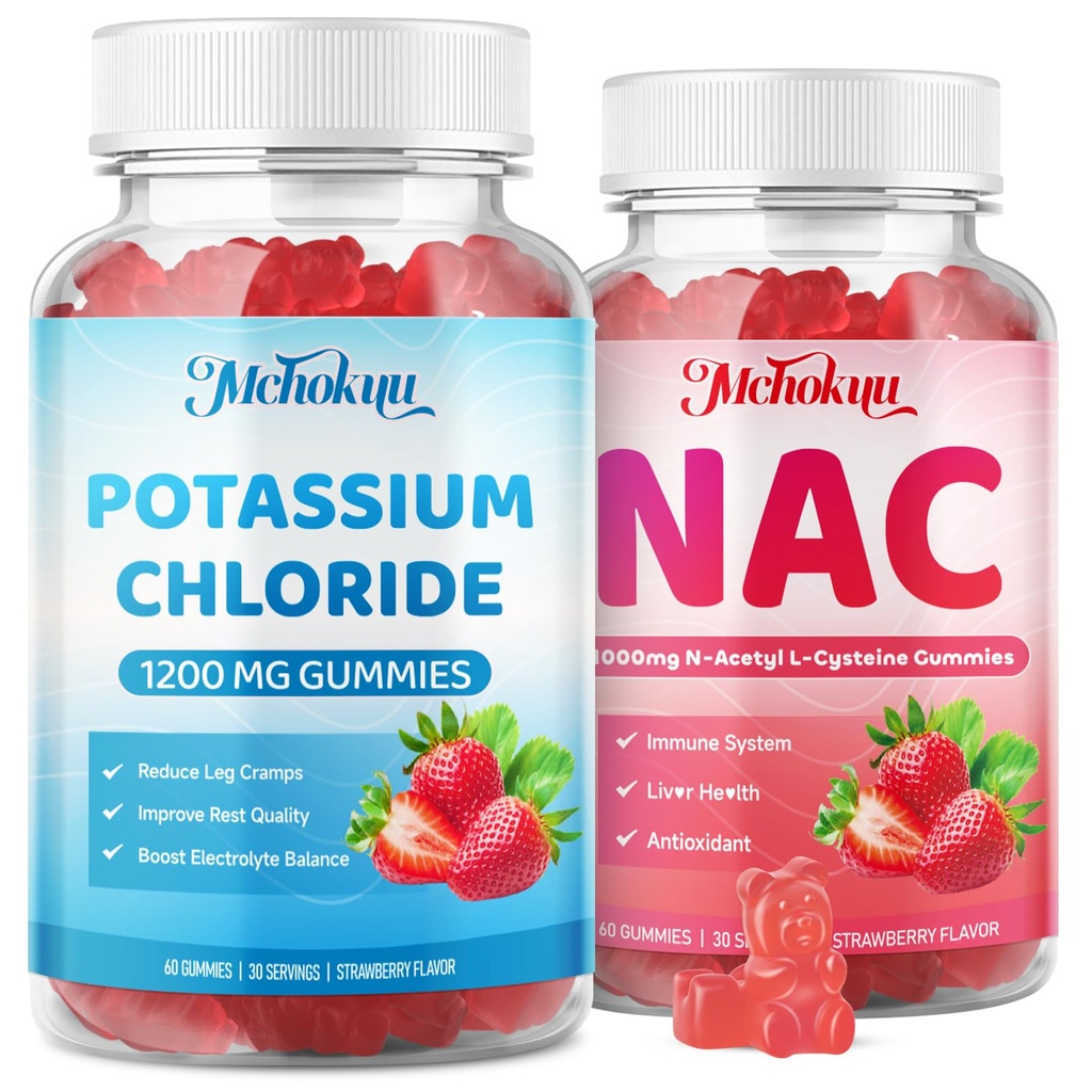 NAC and Potassium Chloride Gummies for Adults & Kids, Strawberry Flavor, 120 Counts Bundle