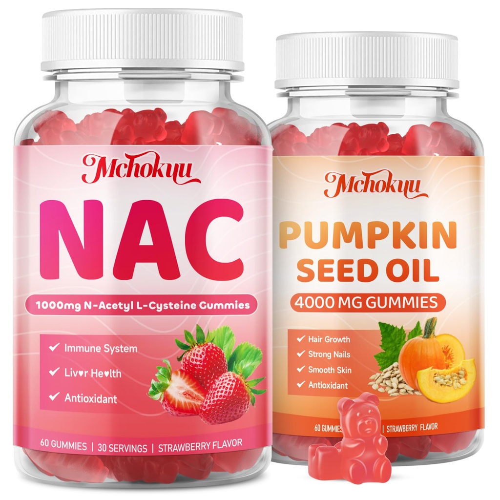 NAC Gummies & Pumpkin Seed Oil Antioxidant Supplement Gummies, Strawberry Flavor 120 Counts Bundle
