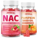 NAC Gummies & Pumpkin Seed Oil Antioxidant Supplement Gummies, Strawberry Flavor 120 Counts Bundle