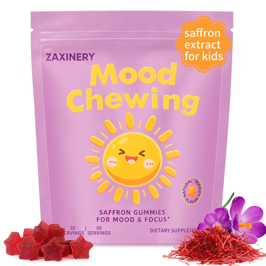 Saffron Gummies for Kids | Supports Mood, Calm & Focus | Saffron Extract Supplement with Passion Flower, St. John’s Wort & GABA | Mood Gummies, Sugar-Free, Vegan, Gluten-Free, Non-GMO (60 Gummies)