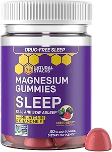Sleep Magnesium Gummies with Melatonin - 200mg Magnesium Citrate - Melatonin Gummies for Sleep Quality - Nighttime Aid for Adults with Chamomile - 30 Mixed Berry Chewables