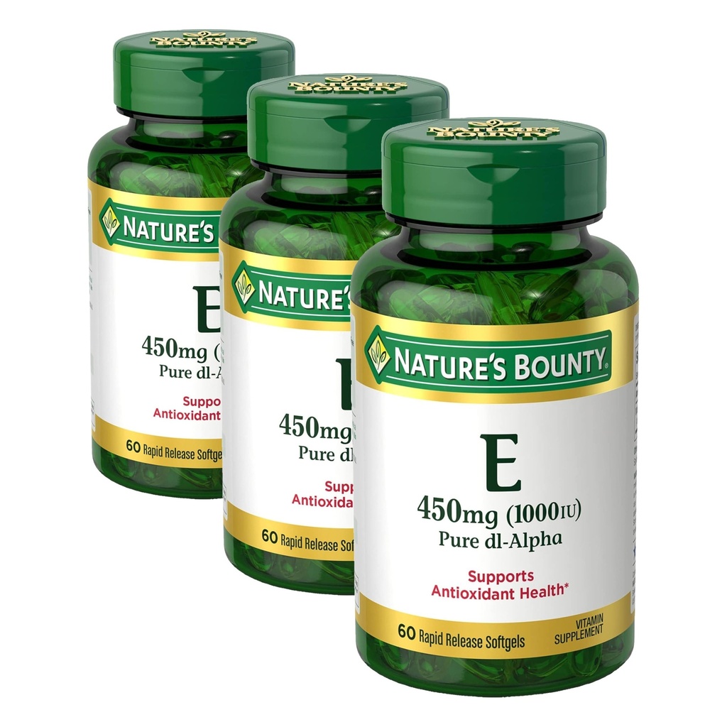 Nature's Bounty Vitamin E 1000 IU Softgels, Supports Antioxidant Health & Immune System, 1 Serving per Day, No Gluten, 60 Softgels (Pack of 3)