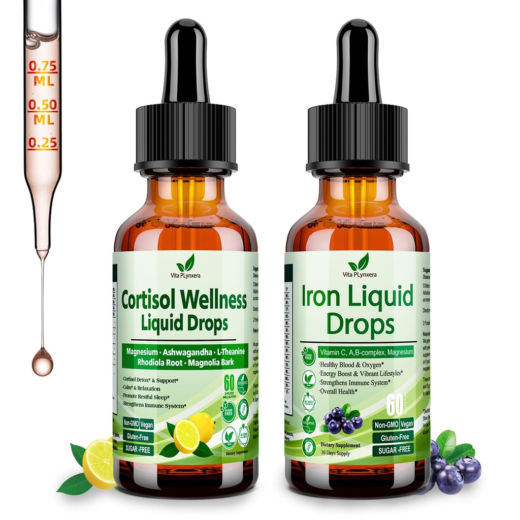 Cortisol Detox + Συμπλήρωμα σιδήρου για γυναίκες, άνδρες, Vegan, μη ΓΤΟ