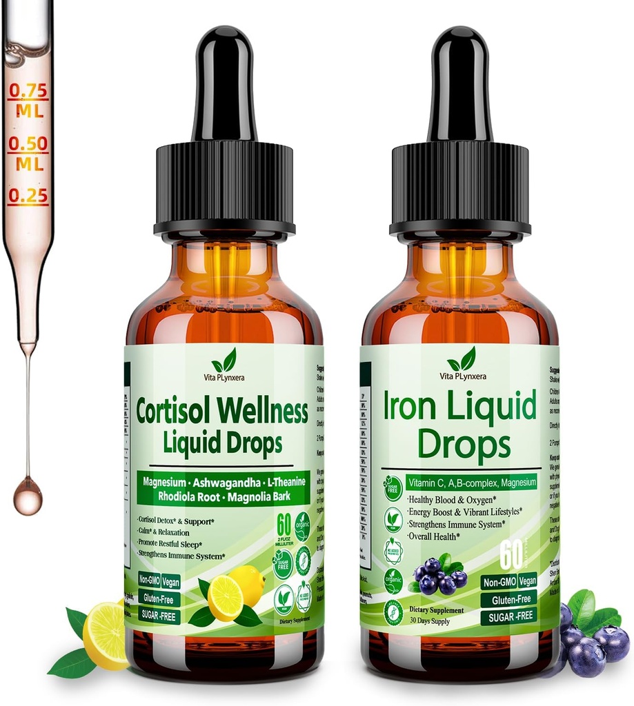 Cortisol Detox + Συμπλήρωμα σιδήρου για γυναίκες, άνδρες, Vegan, μη ΓΤΟ