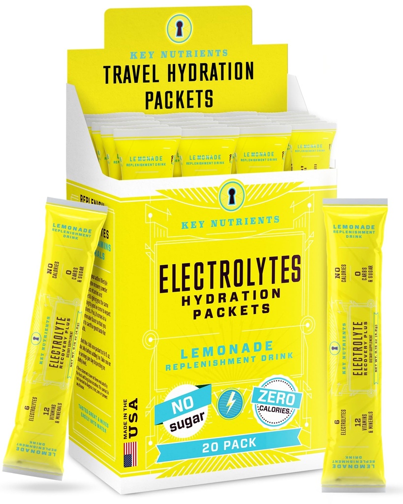 ΚΥΡΙΑ ΥΛΙΚΑ Ηλεκτρολύτες Powder Packets 20 Pack - Χωρίς ζάχαρη, αναψυκτική λεμονάδα, ενυδατική συσκευασία με ηλεκτρολυτική σκόνη για αναζωπύρωση Ηλεκτρολυτών Packets Drink Mix - Μηδέν θερμίδες