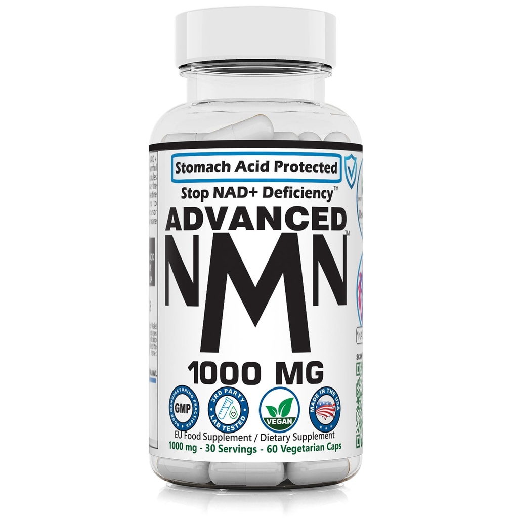 REVGENETICS Advanced NMN 1000mg - Nicotinamide Mononucleotide Supplement - 99.5% Pure NAD+ Precursor - Enteric Coated for Maximum Absorption - 60 Capsules - Third Party Tested