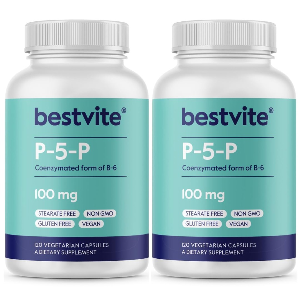 BESTVITE P-5-P 100mg (240 κάψουλες χορτοφαγικής) (120 x 2) (Συνζυμωμένη μορφή του B-6) - Δεν Stearates - Vegan - Μη ΓΤΟ - Χωρίς γλουτένη