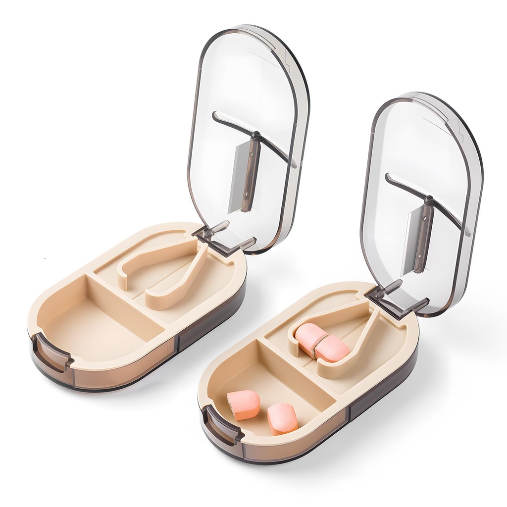 Daviky 2 PCS Pill Cutter Splitter with Removable Silicone Pad, Safe and Precise Cutting for Large, Small & Tiny Pills, Vitamins and Tablets, Stainless Steel Blade, Travel Size, BPA Free