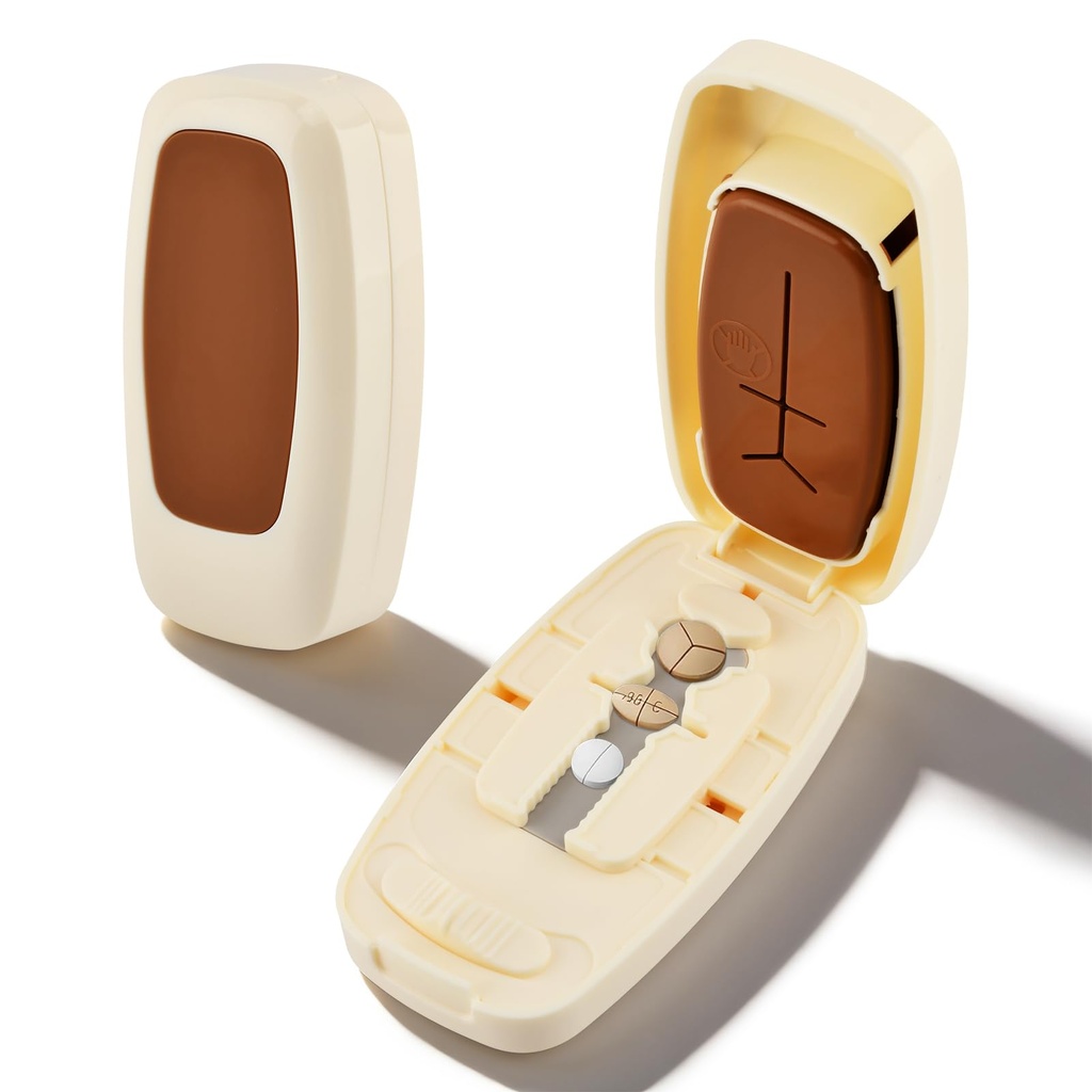 Pill Cutter Splitter for Small and Tiny Pills Portable Pill Cutter Precisely Cuts into 1/2, 1/3, 1/4 Wrap-Around Blade Guard Prevents Cuts(Color:White)