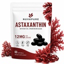 NuvaPure Astaxanthin, 12mg with MCT Oil, Antioxidants Supplement, Supports for Eye &Joint & Skin Health, 60 Softgels