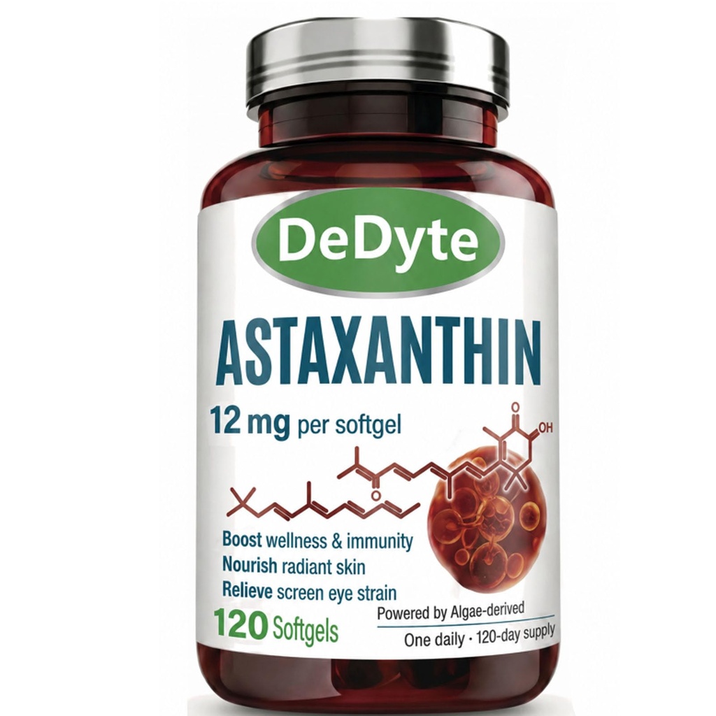 Dedyte Astaxanthin Supplements, Natural organic Antioxidant, Support Anti-Aging & Reduce Wrinkles, Skin Health, Boost Immunity, Eye Fatigue, 120 Softgels