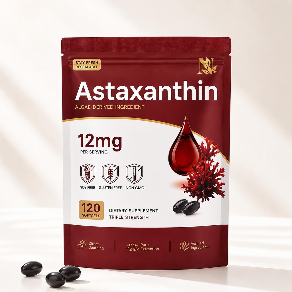 Premium Astaxanthin 12mg Supplement, Natural Astaxanthin from Microalgae, Antioxidant Support for Eye, Skin & Joint Health, 120 Softgels | Non GMO, Gluten Free, Soy Free | 4 Month Supply
