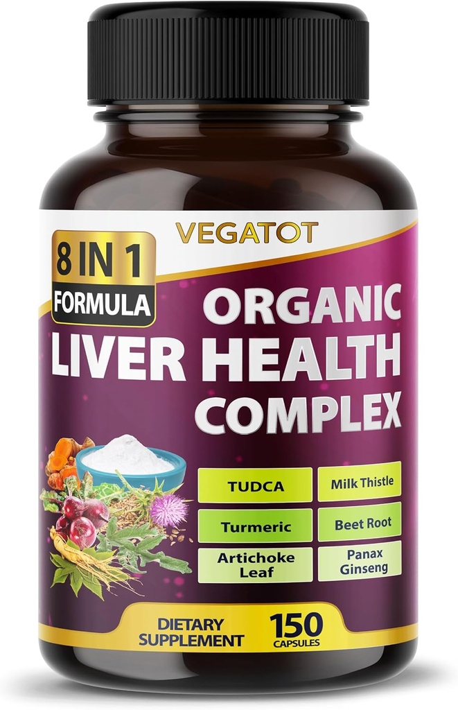 VEGATOT Liver Health Complex Formula **USA Made and Tested** Υψηλή ισχύς με TUDCA, Milk Thistle, Beet Root, Artichoke Leaf, Panax Ginseng, Astragalus, Tumeric - Clean & Detox Formula