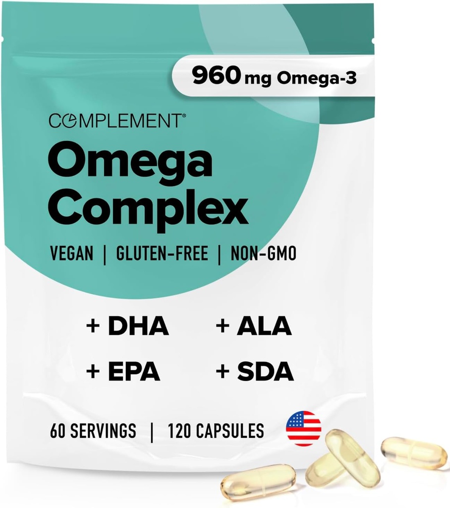 Συμπλήρωμα Vegan Omega 3 Συμπλήρωμα - 960mg Ωμέγα-3 Λιπαρά Οξέα, DHA, EPA, SDA, ALA Συμπλήρωμα - Ανοσολογική Υποστήριξη- 60 Σερβιέτες, 120 Υγρά Καψάκια