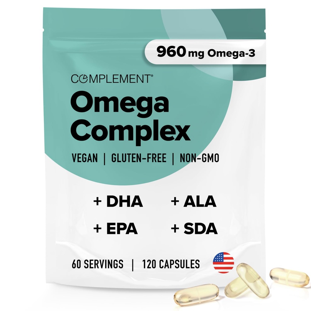 Συμπλήρωμα Vegan Omega 3 Συμπλήρωμα - 960mg Ωμέγα-3 Λιπαρά Οξέα, DHA, EPA, SDA, ALA Συμπλήρωμα - Ανοσολογική Υποστήριξη- 60 Σερβιέτες, 120 Υγρά Καψάκια