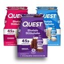 Quest Nutrition Protein Shake, Vanilla, Strawberry, & Chocolate, 45g Protein, 2g Sugar, Ready to Drink, Gluten Free, 12 Count (4 each Flavor)