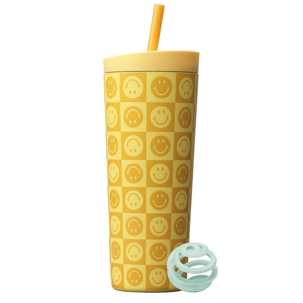 BlenderBottle 2-in-1 Insulated Stainless Steel Shaker Tumbler, Swig Leakproof Lid, Straw, BlenderBall, BPA Free, For Protein Shakes, Smoothies, And Pre Workout, 24 oz, Kami Smiles