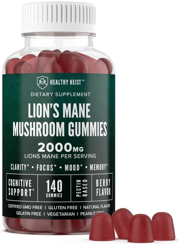Lions Mane Mushroom Gummies for Adults, 140 Count Bulk Lion's Mane Chewables, High Potency 10:1 Organic Extract ανέρχεται σε 2000mg, Συμπλήρωμα Υποστηρίζει τη διανοητική σαφήνεια, Εστίαση, Mood και εγκεφαλική ομίχλη