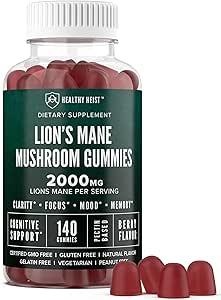 Lions Mane Mushroom Gummies for Adults, 140 Count Bulk Lion's Mane Chewables, High Potency 10:1 Organic Extract amounts to 2000mg, Supplement Supports Mental Clarity, Focus, Mood and Brain Fog