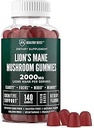 Lions Mane Mushroom Gummies for Adults, 140 Count Bulk Lion's Mane Chewables, High Potency 10:1 Organic Extract ανέρχεται σε 2000mg, Συμπλήρωμα Υποστηρίζει τη διανοητική σαφήνεια, Εστίαση, Mood και εγκεφαλική ομίχλη