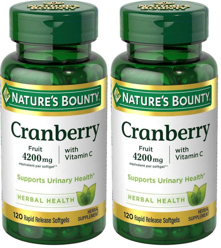 Nature's Bounty Cranberry Pills for Women Urinary Tract Health, Cranberry Supplements with Concentrate & Vitamin C, 120 Softgels (Pack of 2)