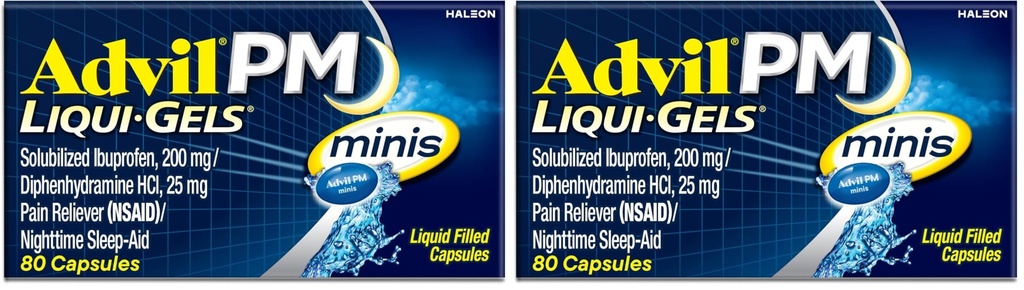 Advil PM Liqui-Gels Minis, 80 Liquid Filled Capsules, (Pack of 2)