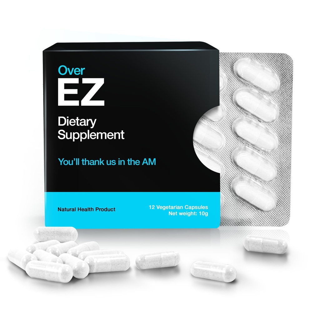 OVER EZ Pre-Dink Supplement - Party Recovery & Prevention Pills for a Night Out & Better Mornings (12 κάψουλες) & Milk Thistle, Amino Acids, Vitamin Bs