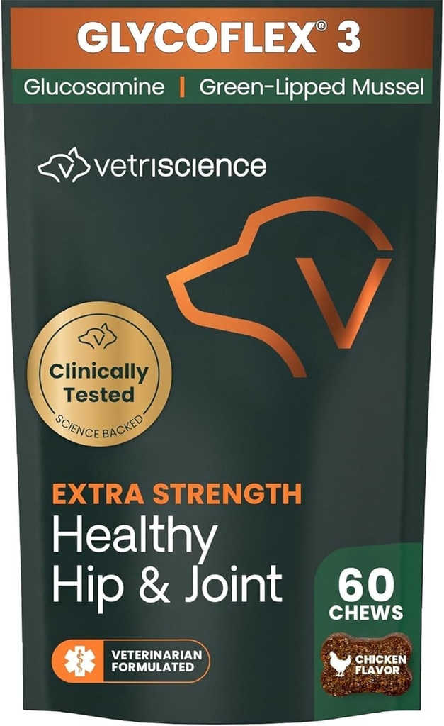 Vetriscience Glycoflex 3 Extra Strength Healthy Hip & Joint Chicken Chews for Dogs Under 30 lbs 60 ct