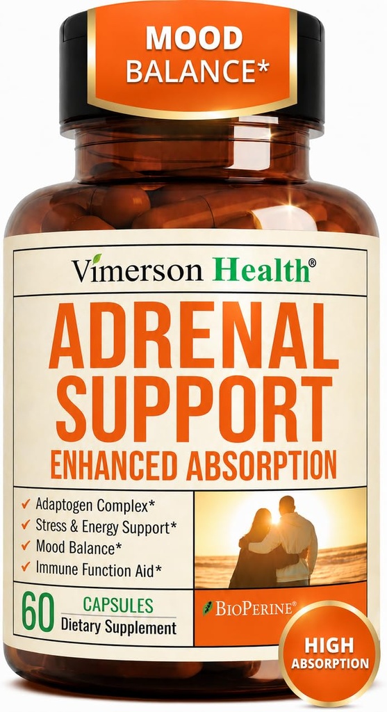 Adrenal Support Supplements with Ashwagandha Rhodiola Holy Basil – Adaptogen Complex for Cortisol Health & Stress Support – Enhanced Absorption with BioPerine – 60 Capsules 30-Day Supply