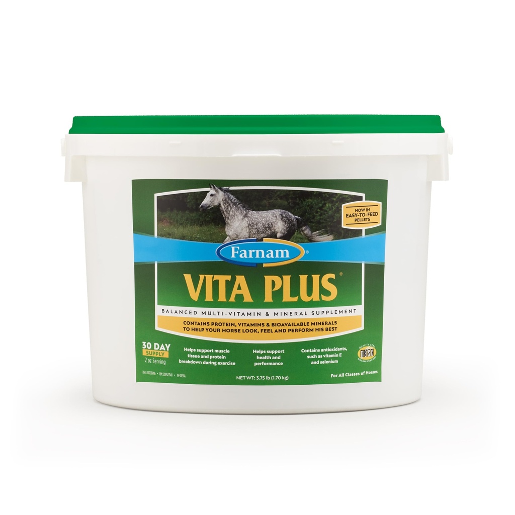 Farnam Vita Plus Balanced Multi-Vitamin & Mineral Horse Supplement, Vitamin Supplements, Provides Balanced Nutrition to Support Overall Health and Performance, 3.75 Pounds, 30 Day Supply