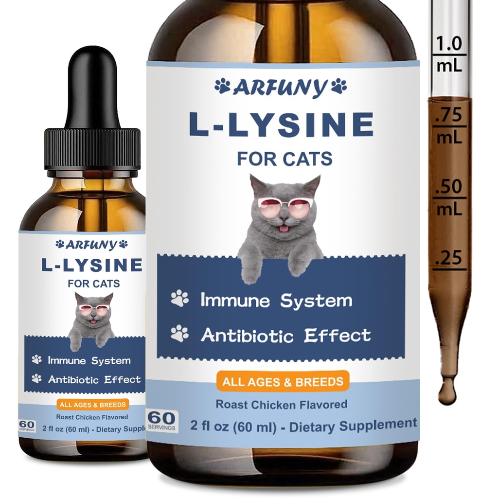 L-Lysine συμπλήρωμα για γάτες - ανοσοποιητική υποστήριξη - 60ML Λυσίνη για το αναπνευστικό της γάτας, φτάρνισμα, Runny μύτη, λειτουργία ματιών - Φυσικές σταγόνες αντιβιοτικών γάτας - Ψητό κοτόπουλο άρωμα
