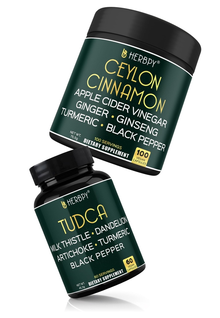 Herbpy Bundle 6in1 Premium Ceylon Cinnamon Capsules 755mg/serving (100 Count 100 Servings) & 6in1 Tudca Supplement 755mg/serving (60 Count 60 Servings)