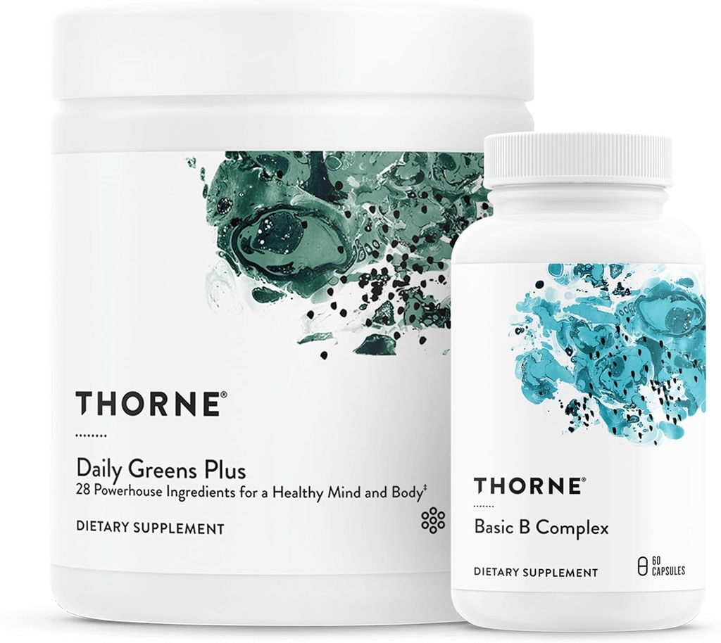 THORNE - Energy Bundle - Daily Greens Plus & Basic B Complex - Προάγει την Κυτταρική Ενέργεια και τη Φυσική Αντοχή - 30 Υπηρεσίες