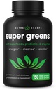 Organic Super Greens Capsules - Daily Fruits and Veggies Supplement - 150 Green & Reds Superfood Pills - 40+ Natural Whole Food Fruit & Vegetables, Prebiotic Fiber & Probiotics & Digestive Enzymes