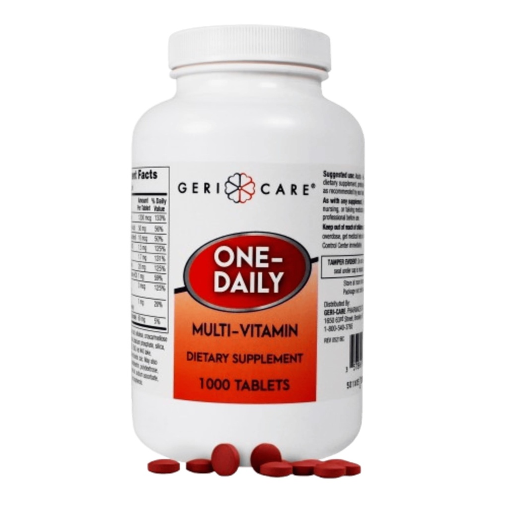 GeriCare One-Daily Multi-Vitamin Tablet, 1000 Count Adult Multivitamin Supplement for Men & Women | Easy-to-Take Dietary Supplement with Vitamins A, C, D3, B, Calcium| Vitamin & Mineral Complex